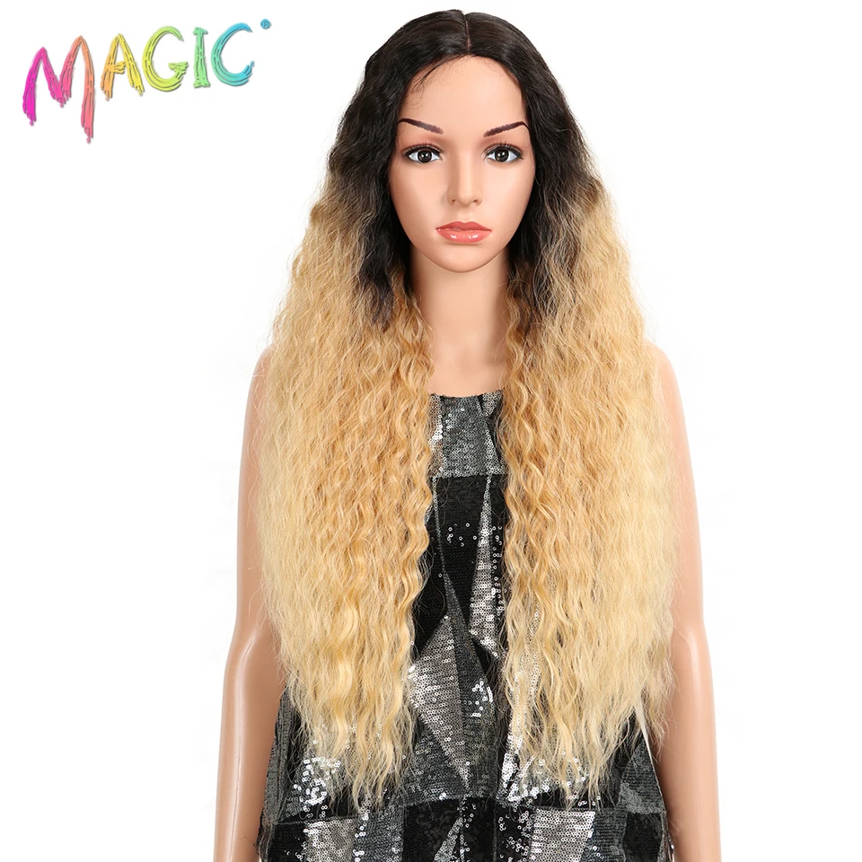 Магические волосы 150% плотность свободный стиль Ombre блондинка синтетические волосы на кружеве вьющиеся парик для черных женщин 3" дюймов термостойкие волокна волос