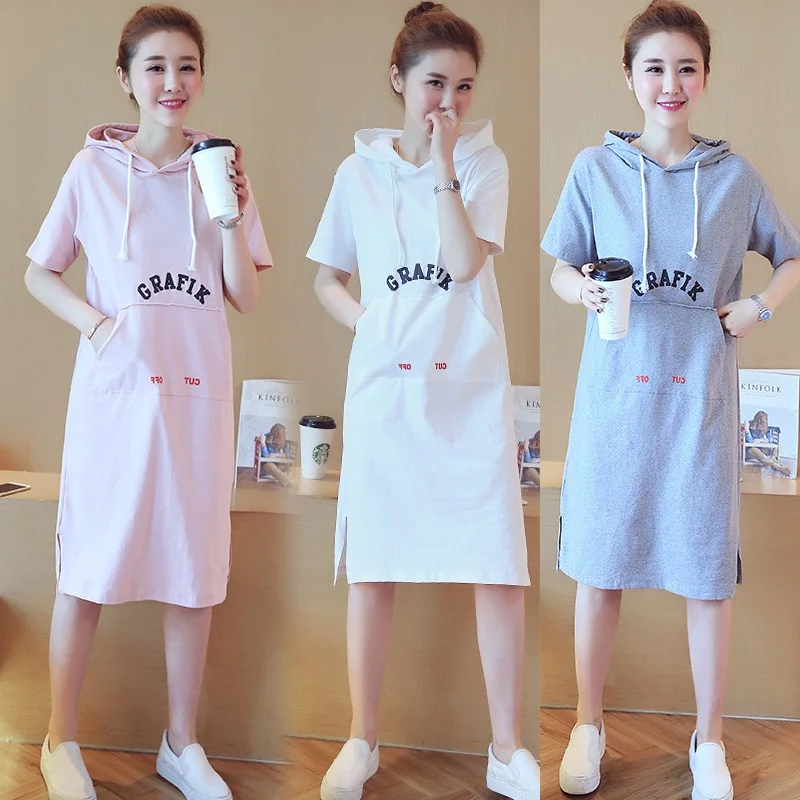 

2019 summer new pregnant women hooded sweater dress letter print fashion loose pregnancy skirt