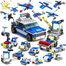 305 pcs 16in1 delegacia de polícia Helicóptero carro Blocos de Construção Compatível Legoed Da Polícia Da Cidade de Construção de Tijolos Brinquedos Para as crianças
