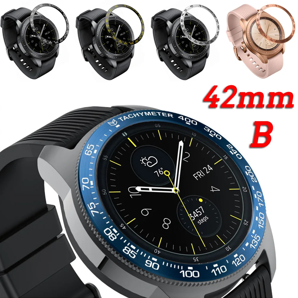 

For Samsung Galaxy Watch 42mm Bezel Ring Adhesive Cover Anti Scratch Metal Protection Ring smart watch Frame Case Cover Shell #B