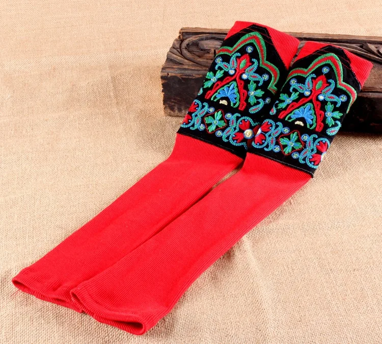 Китайские традиционные осенние зимние вязаные перчатки с вышивкой павлина, длинные женские перчатки с цветочной вышивкой