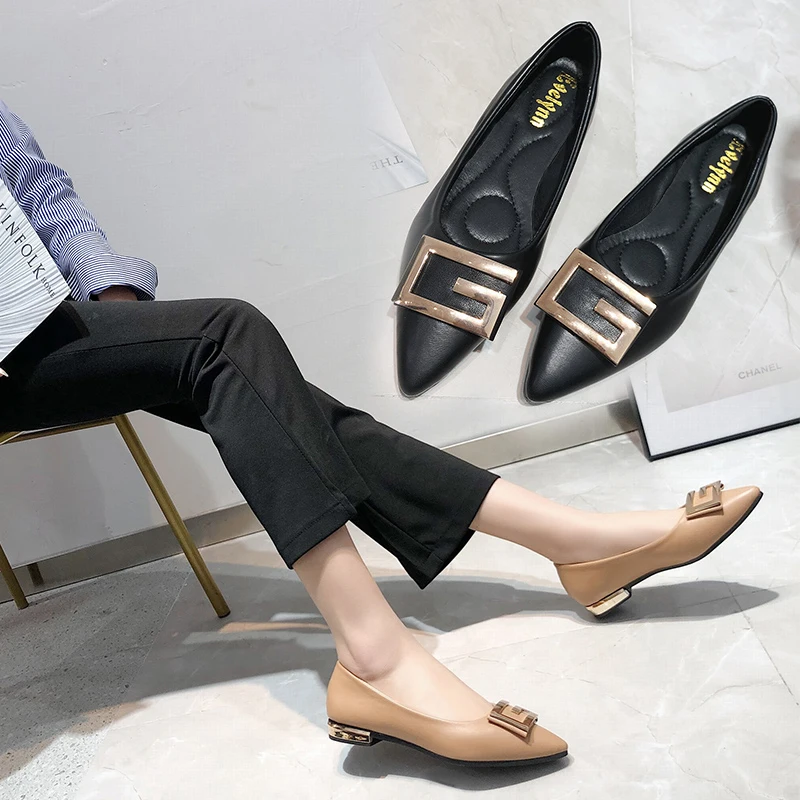 

Women Flats Slip on Flat Shoes Pointed Toe Ballet Flats Metal Dress Shoes Low Heels Woman Shoes zapatos mujer espadrilles H7119