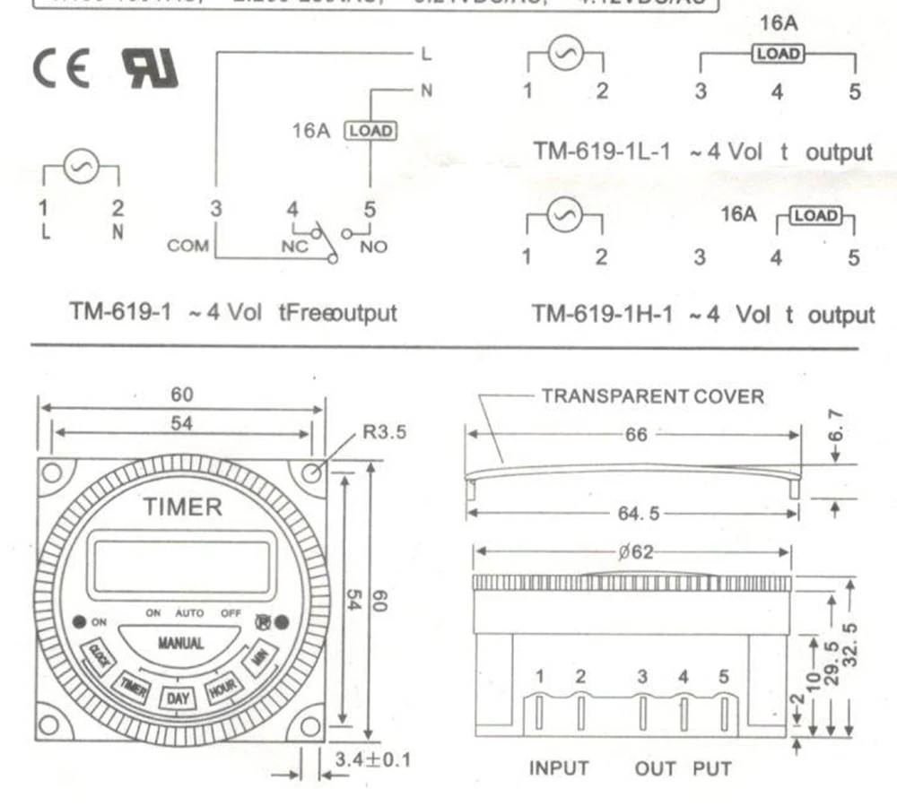 DIANQI TM619 AC220V 230V 240V 16A контроллер цифрового таймера 7 дней в неделю программируемый таймер/час/минуту граф для дома