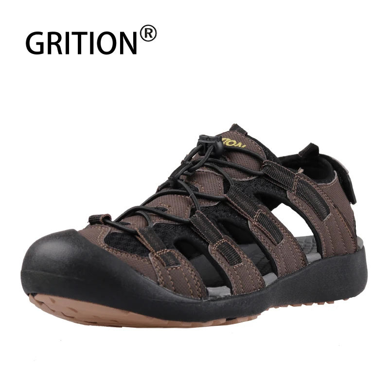 Comprar GRITION Sandalias de los hombres de verano al aire libre plana zapatos de senderismo Zapatos de deporte de Trekking de cuero para caminar playa hombre ligero Casual Sandalias nuevo