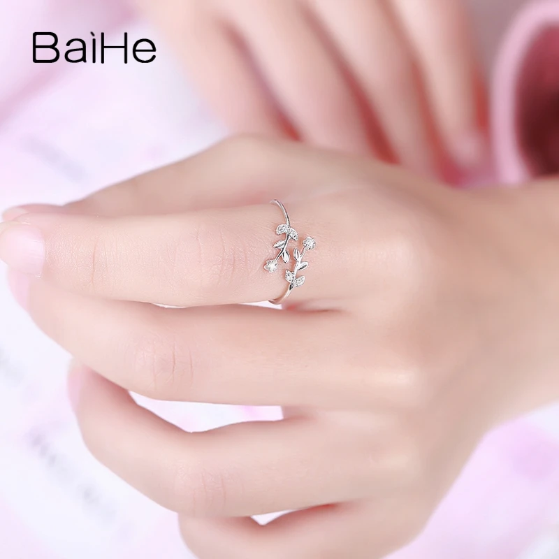 BAIHE Solid 18 К из белого золота(AU750) 0.04ct круглая огранка из натуральной бриллиантами Обручение Для женщин Мода Fine Jewelry подарок кольцо