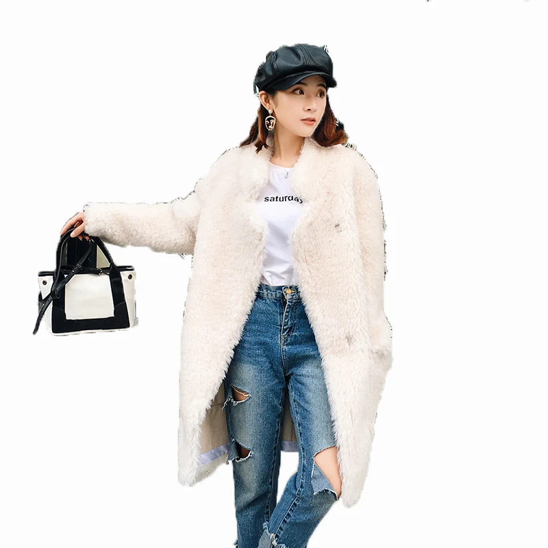 

Winter Coat Women Clothes 2019 Real Fur Coat Wool Jacket Sheep Shearling Fur Korean Elegant Slim Long Coat Casaco Feminino ZT704