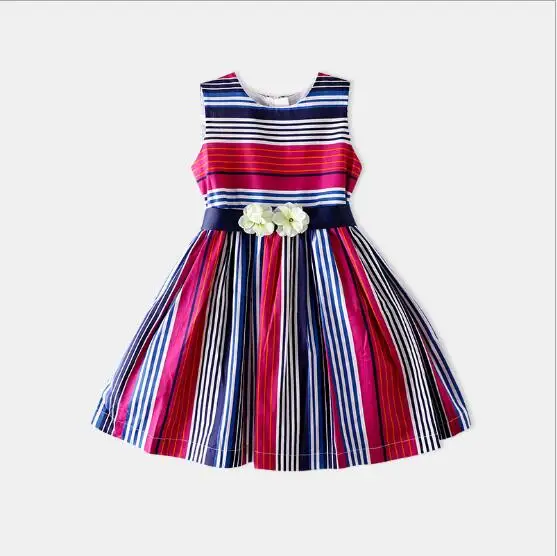 Girl Striped Flowers Dress 2018 New Kids Cotton Dresses Cute Little Girl Dress Princess Belle Clothing Children Clothes