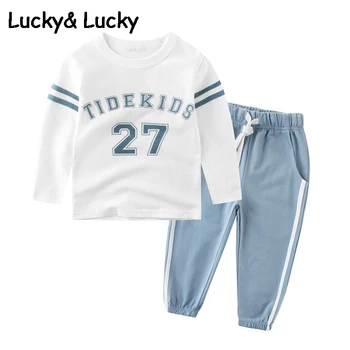 

Tracksuit for boys children clothing kids clothes sports suit for boys and girls striped and letter printed t-shirt and pants