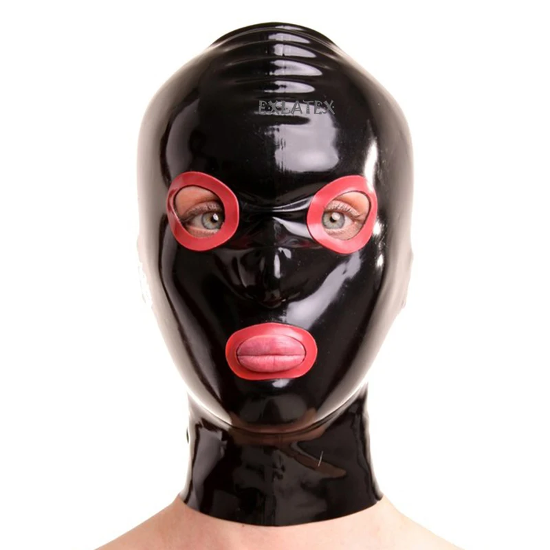 

Latex Hood Mask Holiday Rubber Hoods SM Mask with Contrast Colour Around Eyes and Mouth Open with Nostril Latex Mask Fetish
