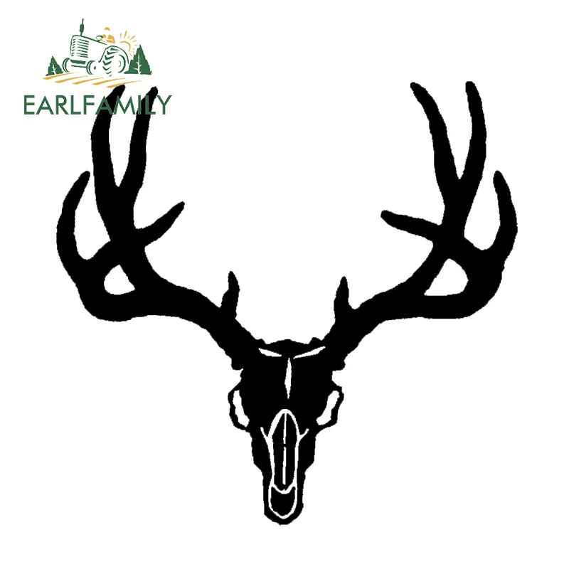 EARLFAMILY 14cm x 14cm White Vinyl Decal Mule Deer Skull Hunt Antlers Bones Hunting Sticker Country Car Styling Black/Silver