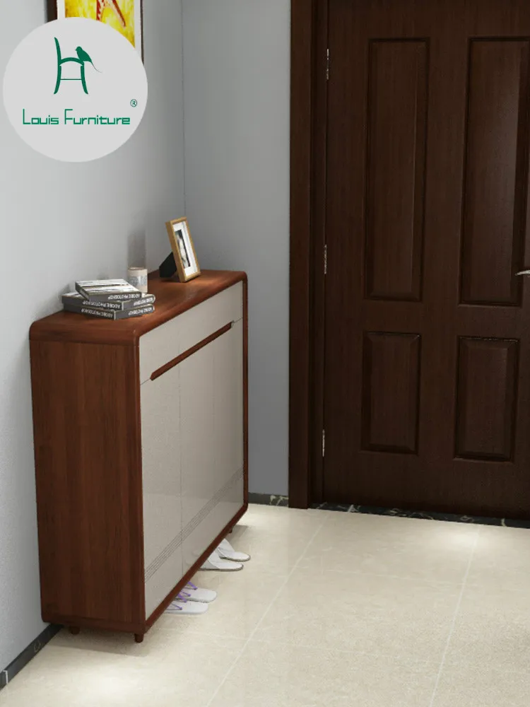 

Louis Fashion Shoe Cabinets Solid Wood Living Room Baking Paint Modern Simple Large Capacity Storage Doorway Locker