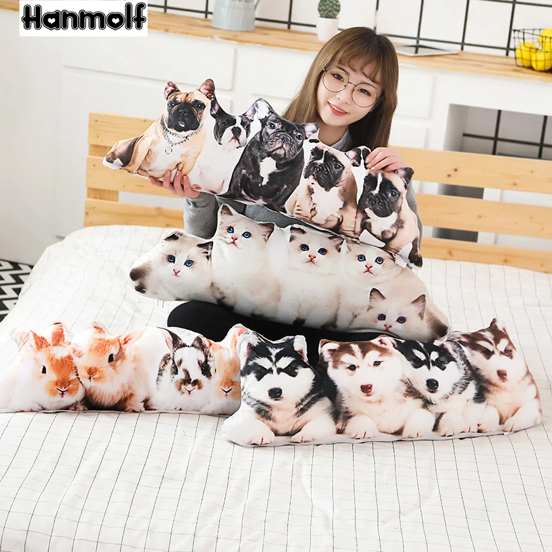 

Pets Shaped Pillow Stuffed Bulldog Husky Dogs/Cats/Rabbit 4 in 1 Plush Pillow Cushion Reading Bedding Lumbar Pillow Decor