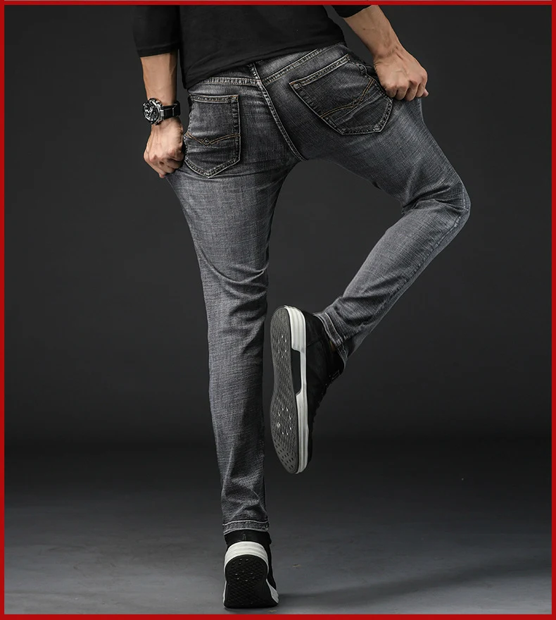 Джинсы Для мужчин летняя Strech Бизнес Повседневное Классический прямой крой джинсы светло-серый джинсовые штаны брюки классические ковбои