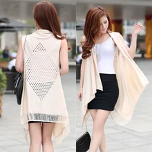 New Spring Tassel Sleeveless Hollow Loose Women Sweater 2017 Knitting Long Cardigan Female Summer Knitted Poncho Cheap Knitwear