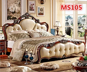 

High quality leather hand carved solid bed MS105