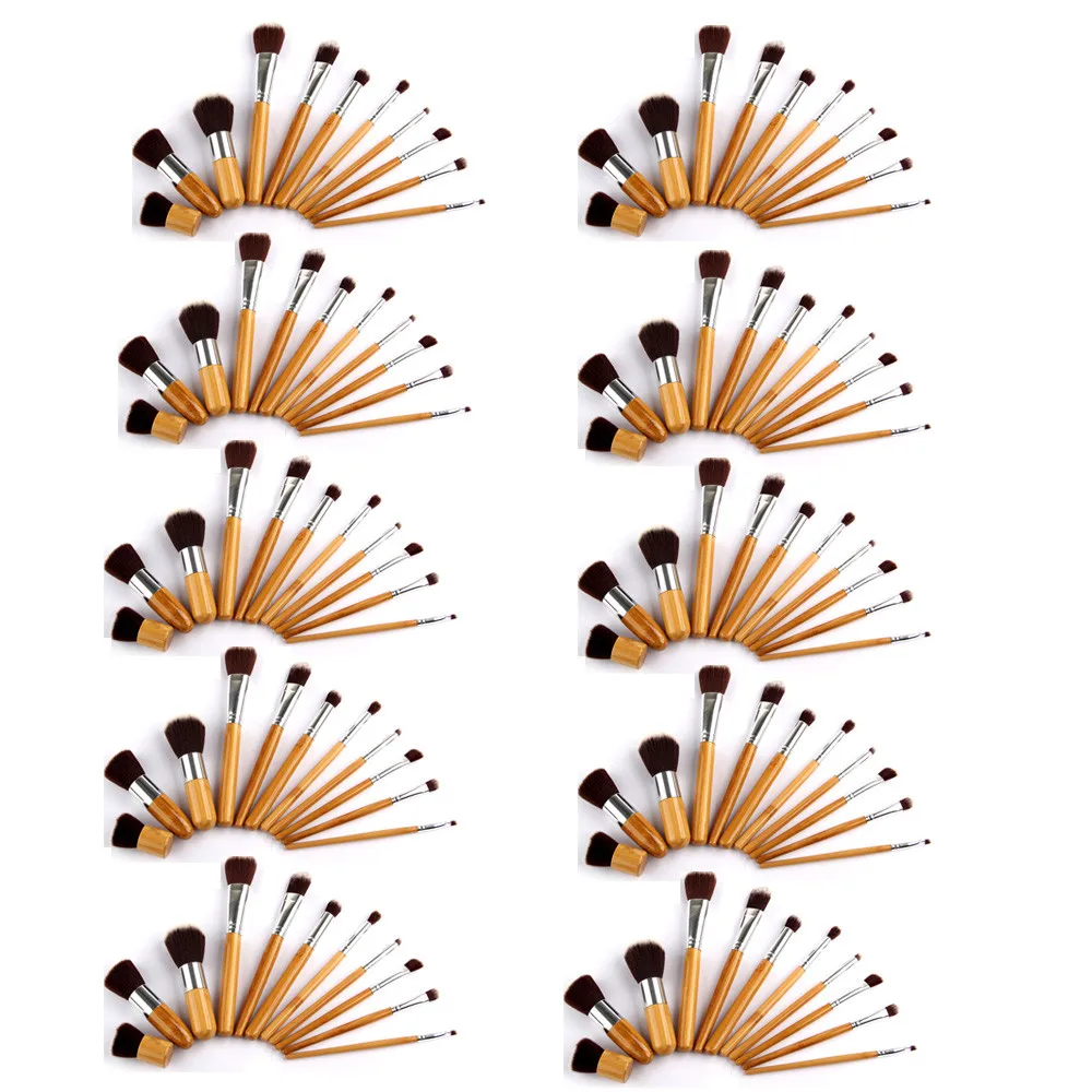 Clearance! 11Pcs Makeup Brushes Cosmetics Tools Natural Bamboo Handle Eyeshadow Cosmetic Make up Set Blush Kit pincel maquiagem (51)