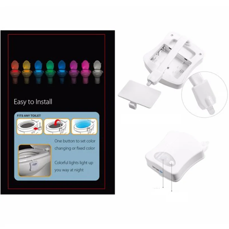 Motion Sensor Toilet Seat Lighting 8 Colors Backlight Toilet Bowl Automatic Night Lamp 3AAA Seat Sensor Light LED Toilet Lamp (10)