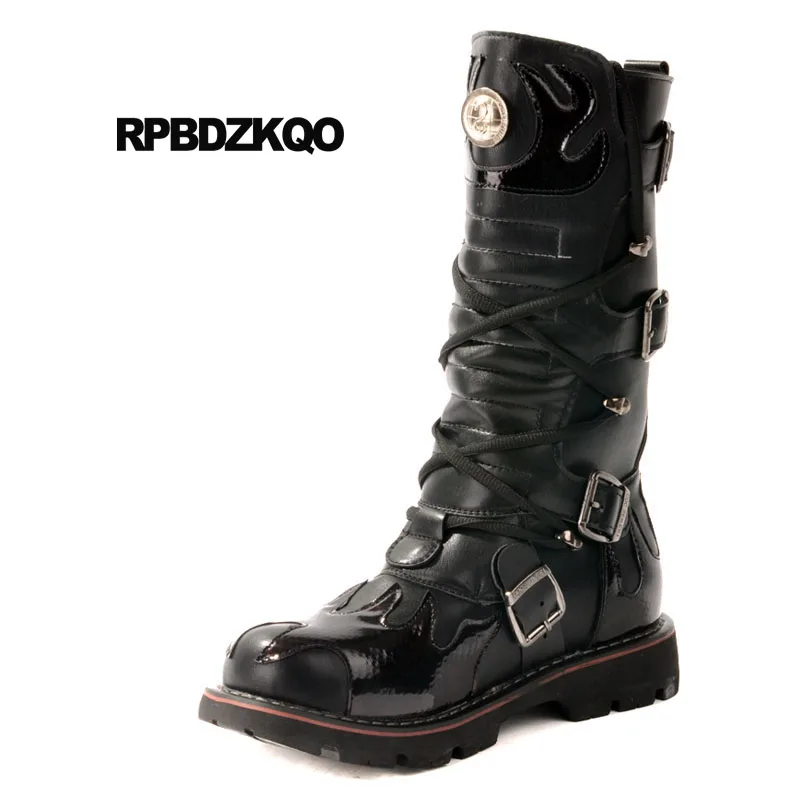 Приукрашенный черный металик ретро мото боты мужская британский стиль Плюс размер на платформе обувь полусапожки водонепроницаемый панк Runway мода мужчина удобные комфортно