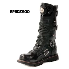 Приукрашенный черный металик ретро мото боты мужская британский стиль Плюс размер на платформе обувь полусапожки водонепроницаемый панк Runway мода мужчина удобные комфортно