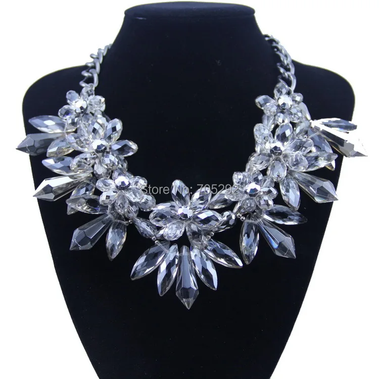 

New Hot Sale Luxury Crystal Flower Necklace Pendant Statement Necklace Choker Crystal Collar Necklace