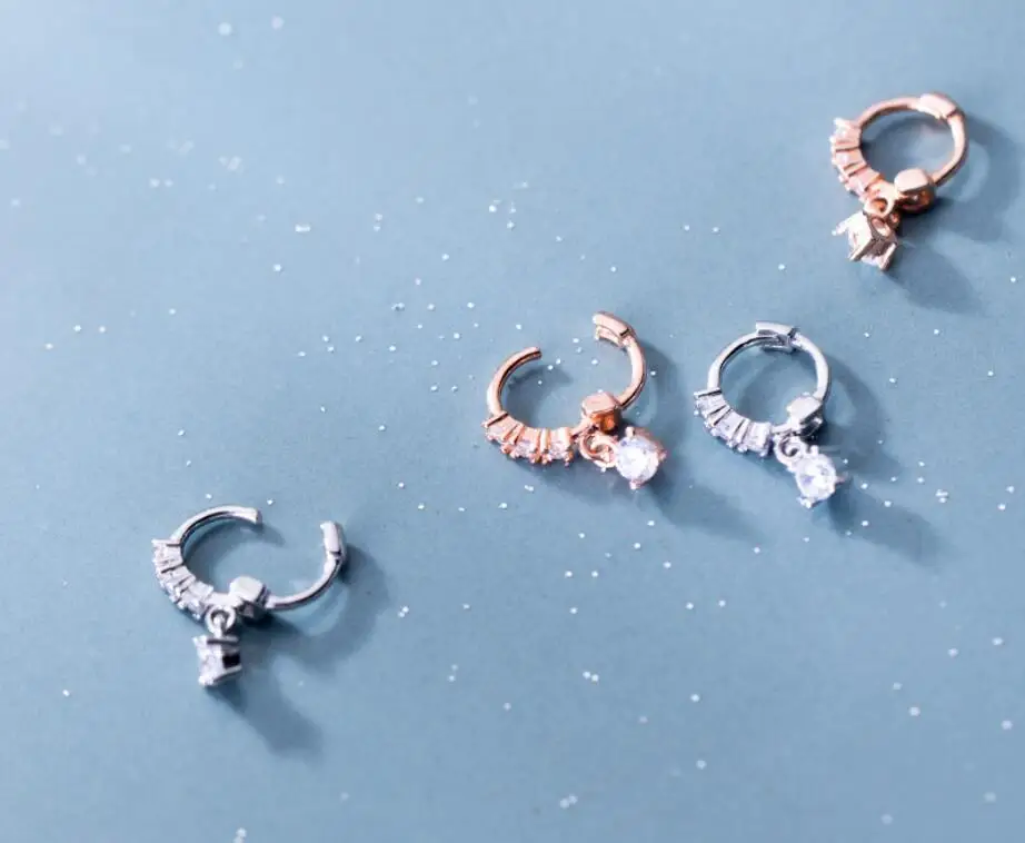 

925 Sterling Silver CZ Ear Cartilage Small Hoop Huggie Earrings Gift A1132