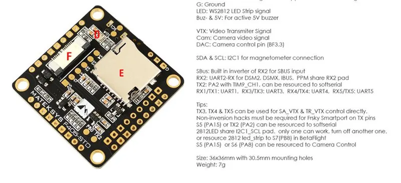 Matek F405-STD STM32F405 F405 с OSD платой управления полетом DShot выходы SD слот 32k Gyro BMP280 для RC мультикоптера