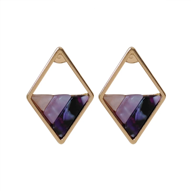 

8SEASONS Gold Color Geometric Rhombus Stud Earrings Multicolor Resin Female Fashion Ladies' Jewelry Triangle Hollow 1 Pair