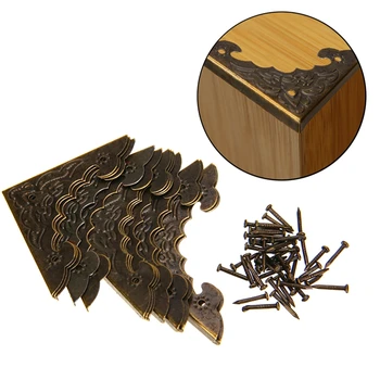 12PCS Antique Jewelry Box Corner Foot Wooden Case Corner Protector Bronze Tone Flower Pattern Carved Metal Crafts 40X40mm MAYITR