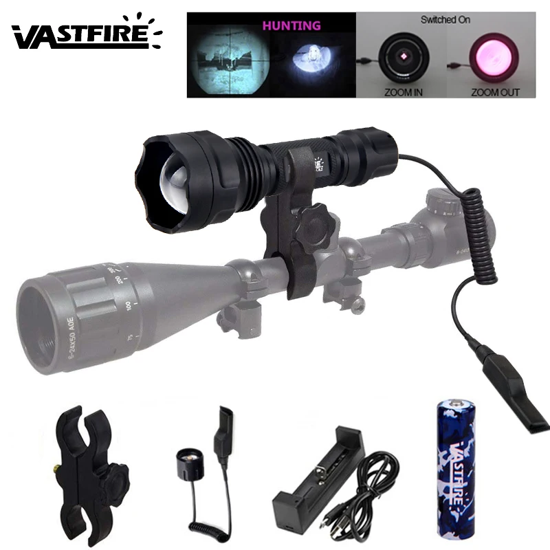 

Led Tactical Hunting Flashlight Zoomable IR-501b 850/940nm Night Vision Gun Weapon Light+18650+Usb Charger+Pressure Switch+Mount