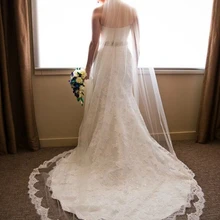 3 м белый/слоновая кость Аппликация кружево Длинная свадебная фата Свадебные аксессуары с гребнем MD111