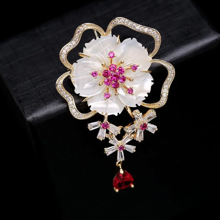CSxjd Fashion brooch female shell flower zircon brooch pin temperament