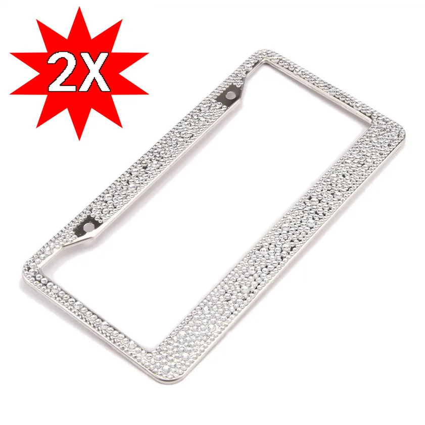 

High Quality 2 Pcs Bling License Plate Frame Glitter Mixed Crystal Sparkling Rhinestone