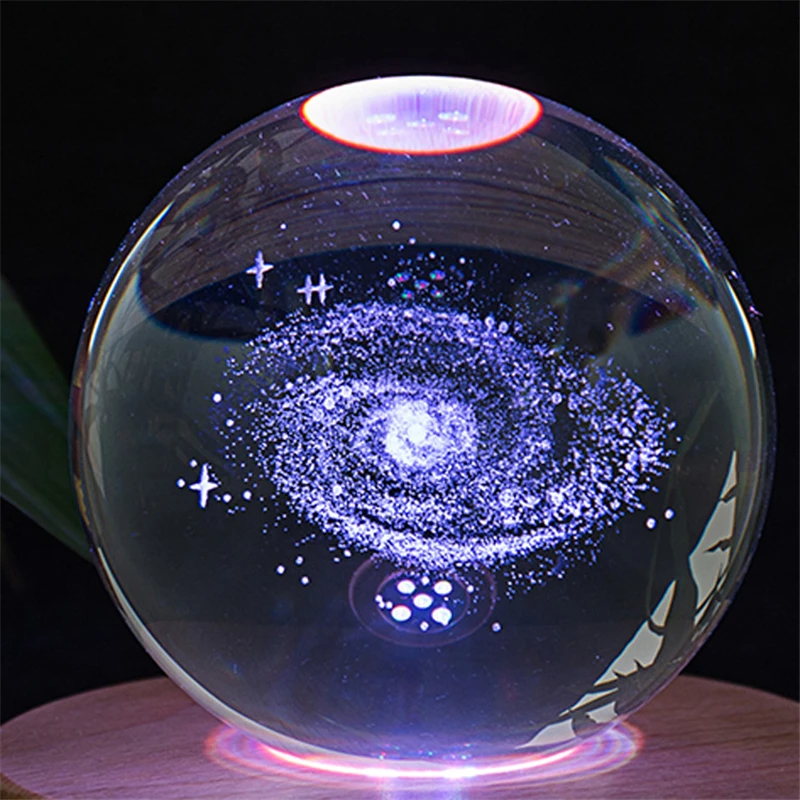 60 80mm 3D Galaxy Solar System Crystal Ball Milky Way Laser Engraving