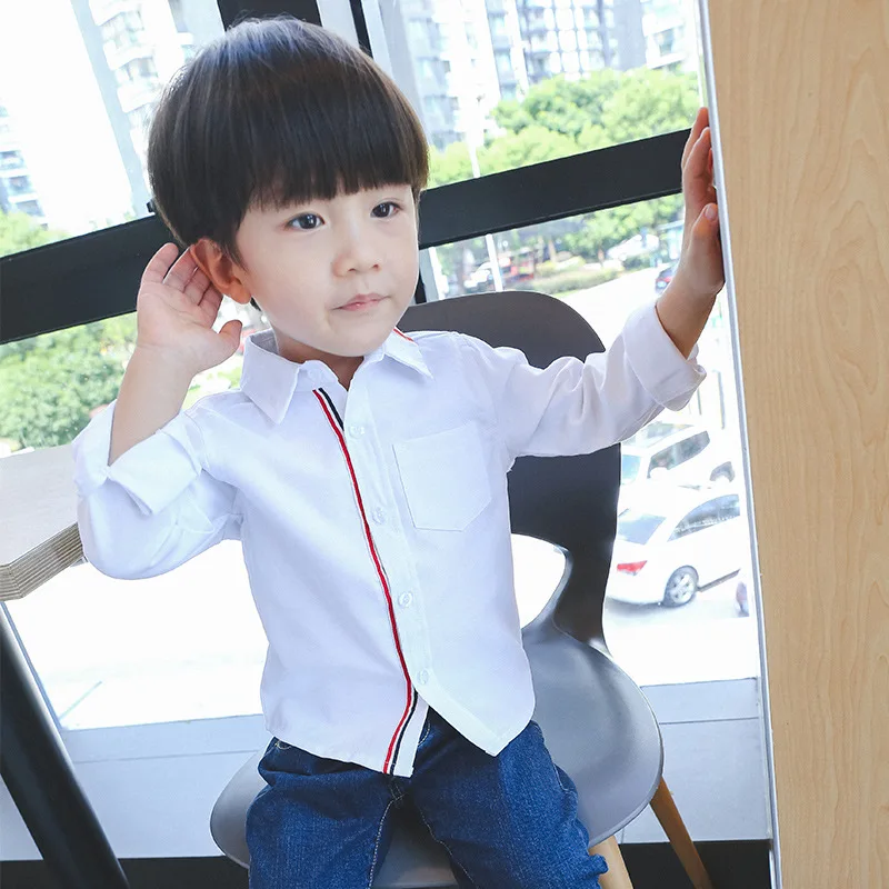 

Children's clothing spring and autumn new long-sleeved shirt 2019 cotton baby ribbon solid color shirt boys clothes