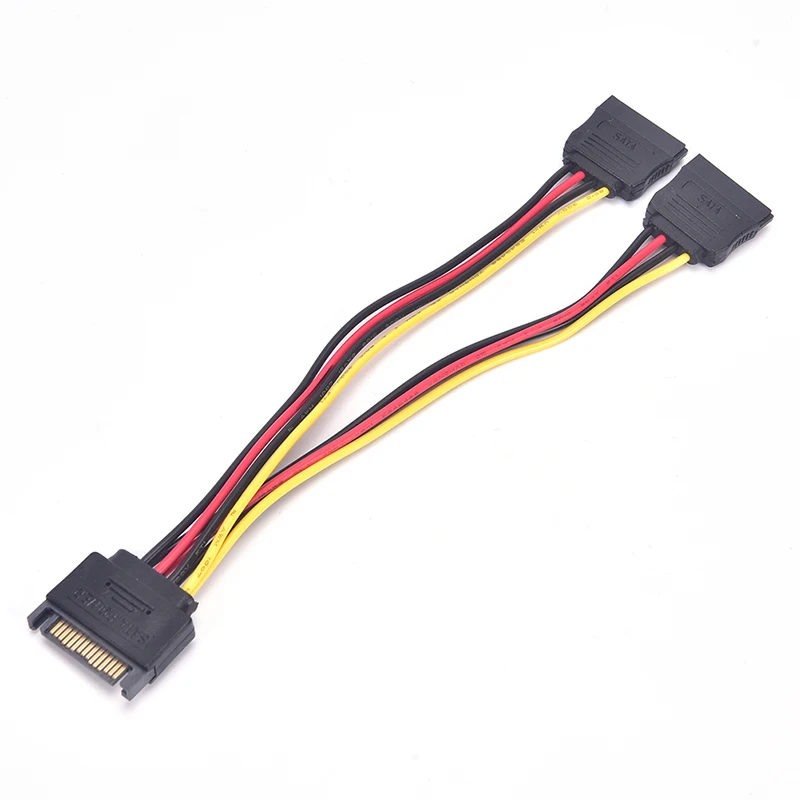 Universal 15 Pin SATA Power Cable Male to Female 2 SATA Splitter 90 Degree Power Adapter Cable