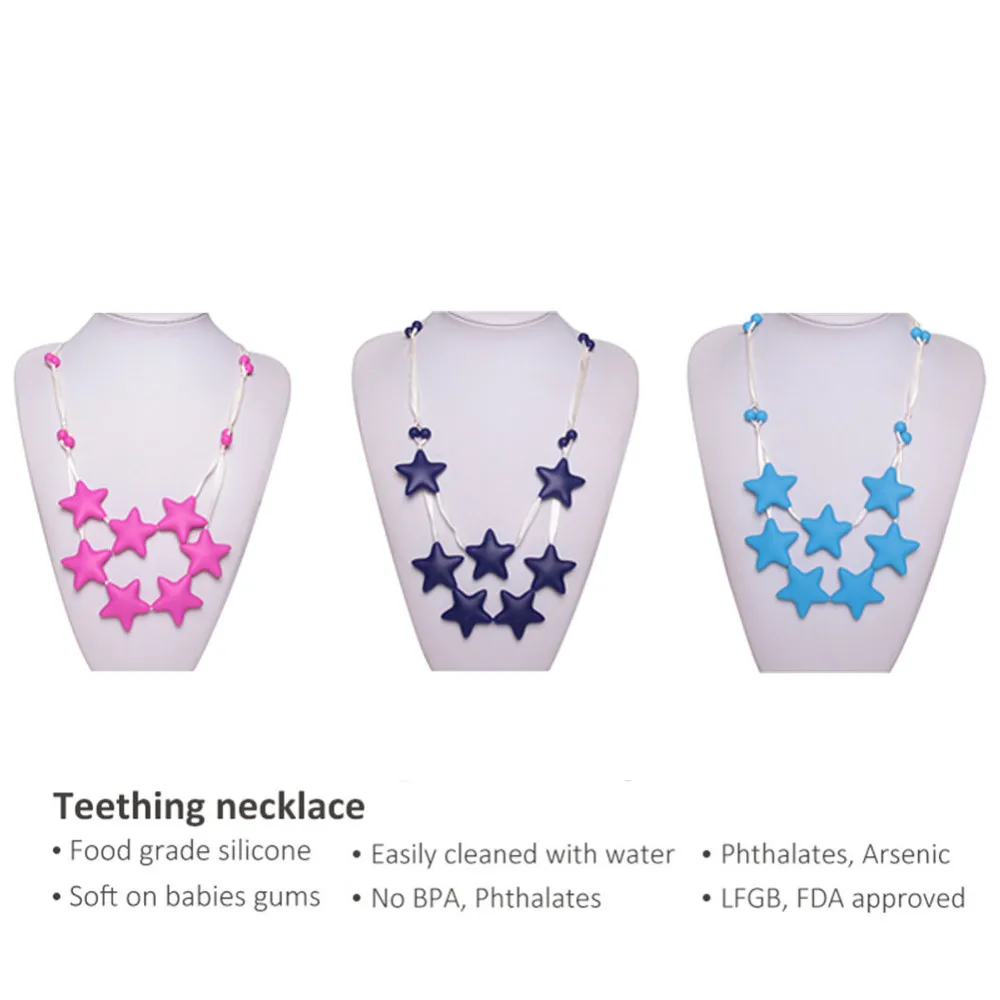 BPA Бесплатно Силиконовый детский для прорезывания зубов ожерелья звезды соску FDA утвержденных Детские Жевательные прорезыватель