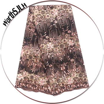 

3D Flower Peach French Lace Fabric High Quality Mesh Net Lace Fabric 2019 Baby Pink Nigeria Lace Material for african women