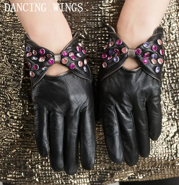 

High Quality Colorful Diamond Women's Really Leather Gloves Short Gloves Fashion Warm Import Sheepskin Gloves Guantes Mujer