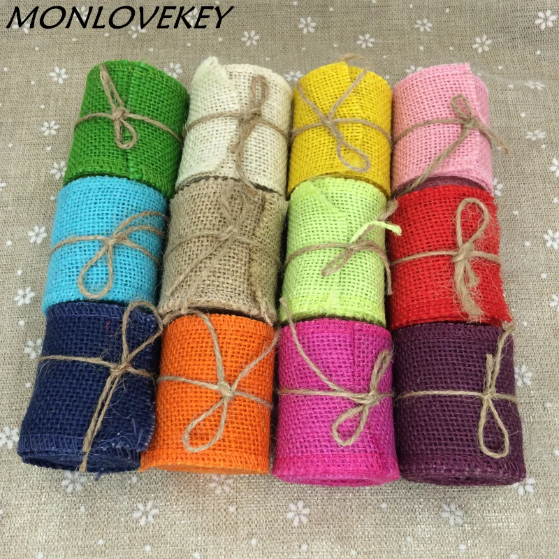 

Mouticolour Natural Jute Burlap Hessian Ribbon with Trims Tape Rustic Wedding party decorations DIY wedding Burlap Flower DIY