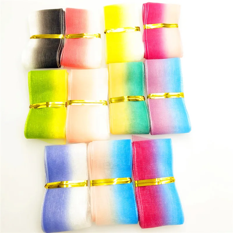 

U PICK 10yard/lot 1"(25mm) Rainbow Gradient color organza ribbon high quality DIY handmade materials, wedding gift wrap