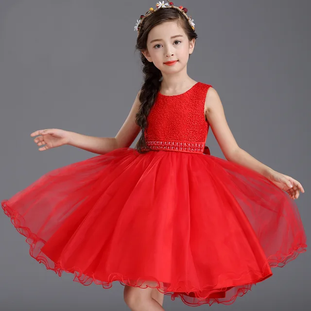 3 13 Age Teenage Girl Costume Princess Dress Girls Red Pearls Party