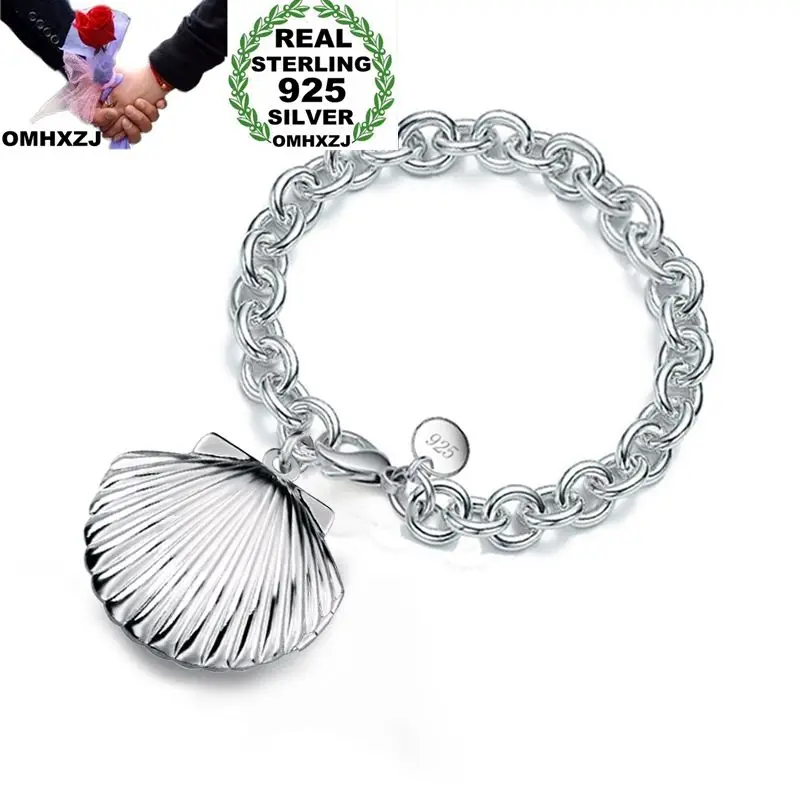 

OMHXZJ Wholesale Personality Fashion OL Woman Girl Party Gift Silver Shell Charm Thick Chain 925 Sterling Silver Bracelet BR70