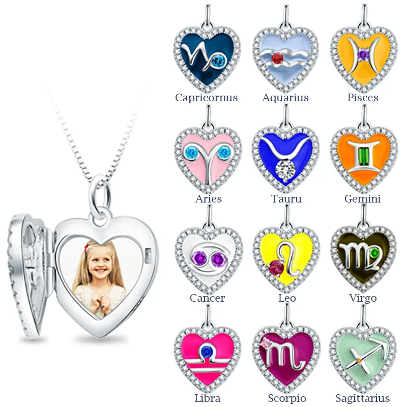 

AILIN Zodiac Sign Heart Photo Locket Personalized Photo Jewelry For Your Love Sterling Silver Necklace