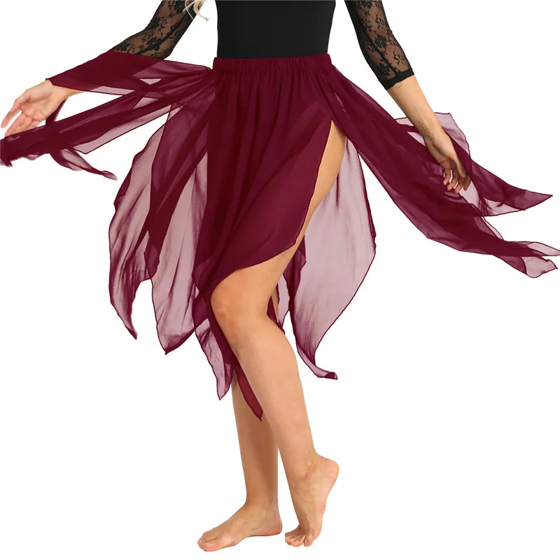 Женская юбка для танца живота, юбка для живота для девочек, боковая Асимметричная шифоновая юбка с 13 панелями, танцевальный костюм юбка для взрослых