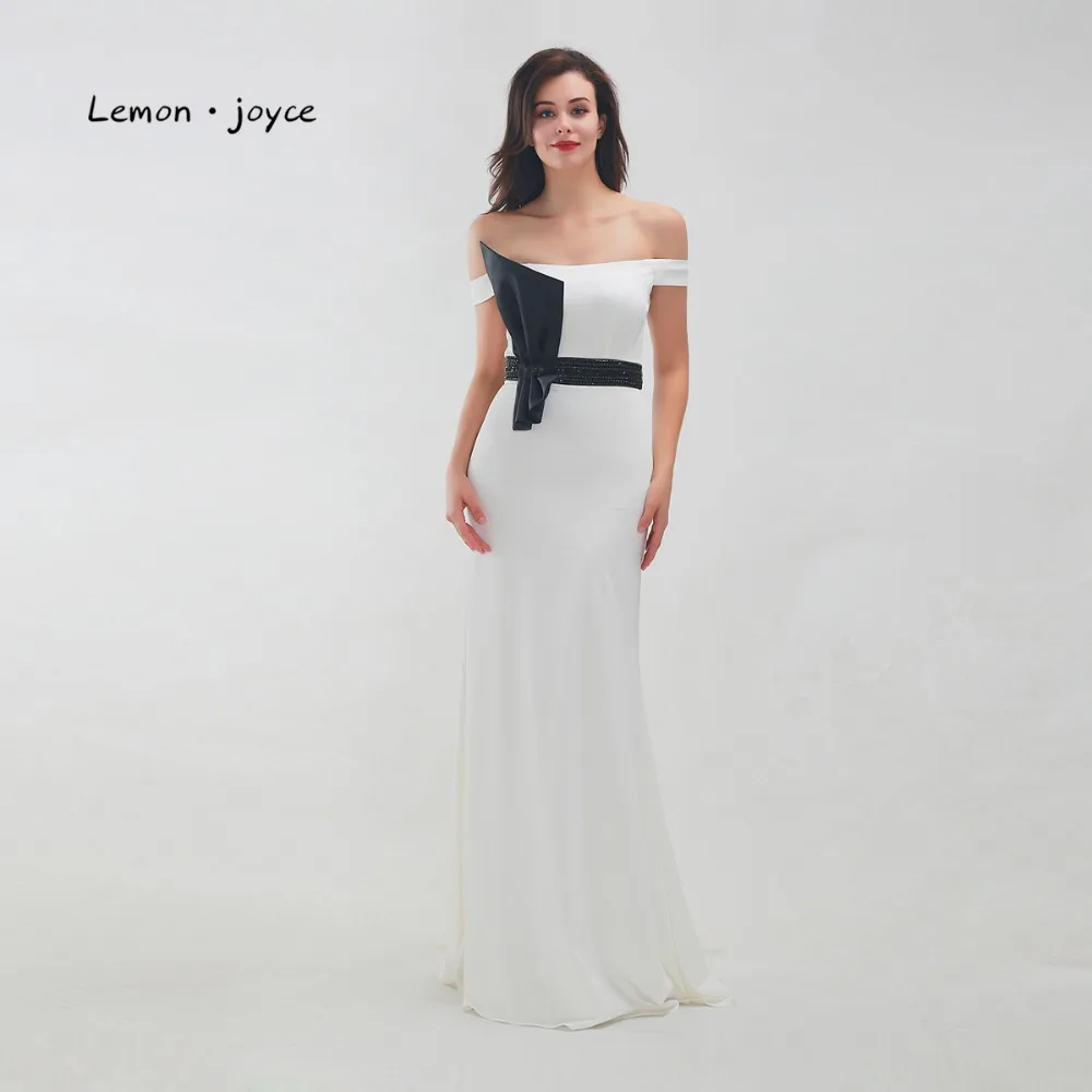 Lemon joyce белые вечерние платья длинные 2020 с открытыми плечами простой бант длина до
