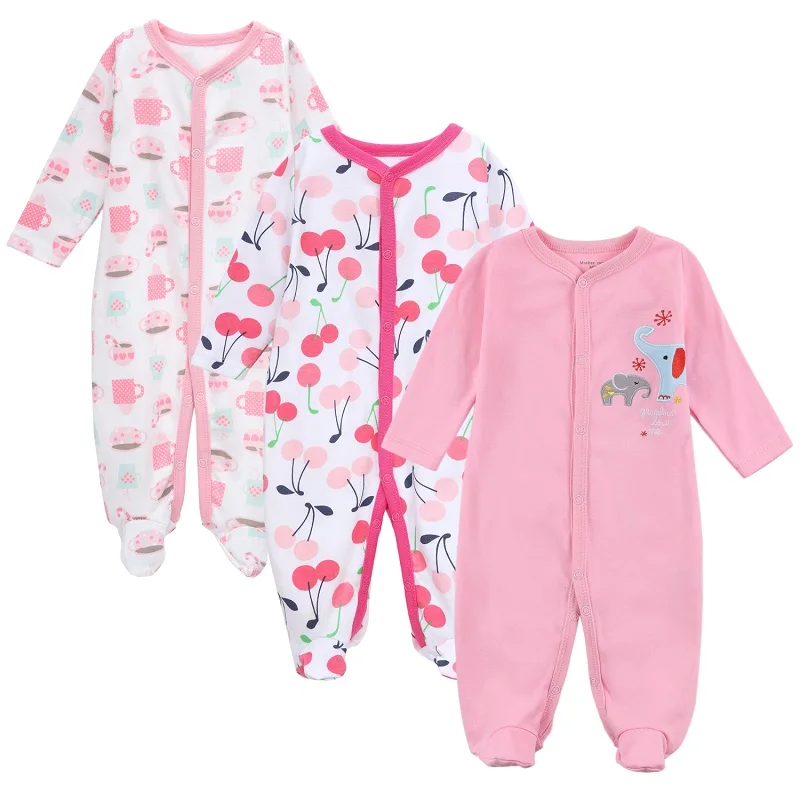Fashion Spring Autumn Baby Footies Printed 3 pieces 100 Cotton Newborn