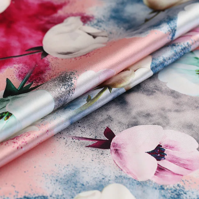 Clothing bedding printed stretch silk satin fabric soft breathable silk