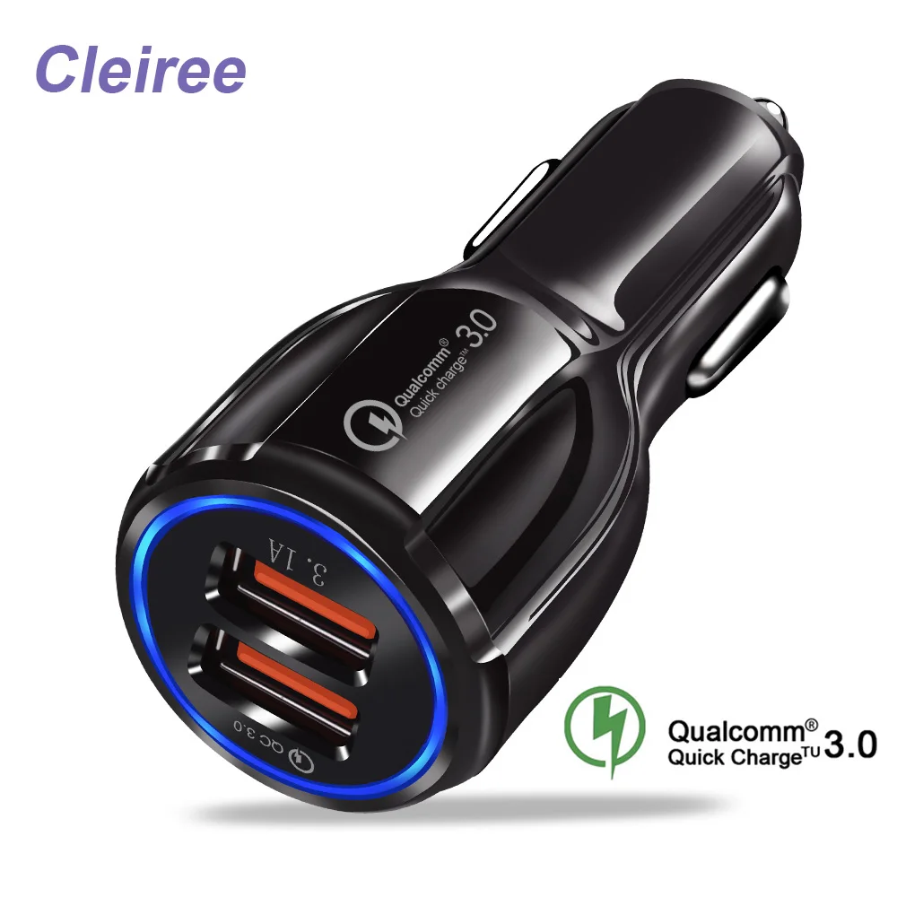 

Cleiree USB Car Quick Charge QC 3.0 Mobile Phone Charger 2 Port USB Fast Car Charger For iPhone Samsung Ipad Tablet Car Charger
