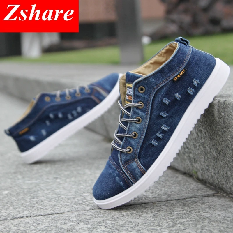 

British Style Men Casual Shoes Denim Canvas Shoes Men Sneakers 2019 High Top Black Man Ankle Boots Flat Footwear Chaussure Homme