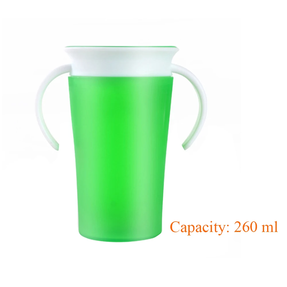 Мягкая силиконовая чашка с ручкой для детей ясельного возраста, одноцветная, гладкая, для тренировок, легко чистится, для воды, 360 градусов, портативная, для обучения от разливов